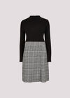 Ribbed Knit Check Skirt Mini Dress, Black, large