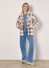 Check Print Fleece Shacket, Stone, large