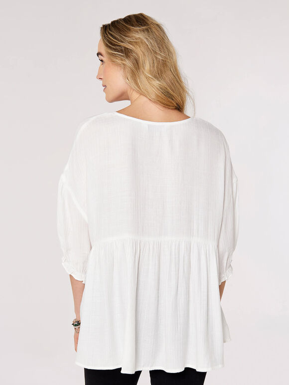 Textured Oversized Tier Top, White, large