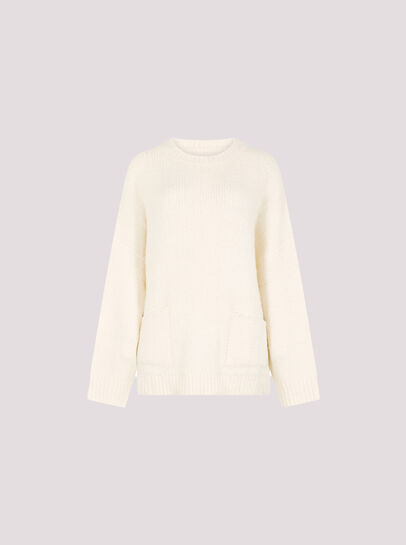 Oversized Boucle Patch Pocket Jumper