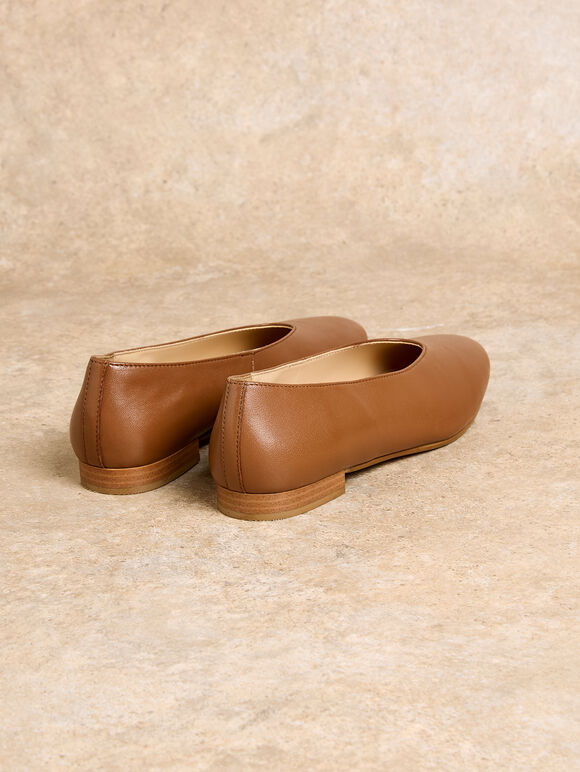Leather Ballerina Flats, Brown, large