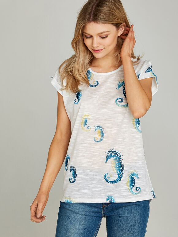 Seahorse Tee, Aqua - Turquoise, large