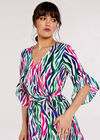 Multicolour Zebra Wrap Dress, Green, large