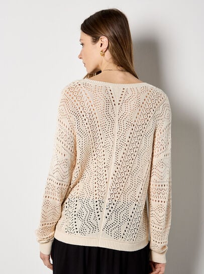 Chevron Pointelle Knit Cardigan