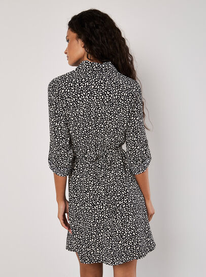 Petal Print Belted Shirt Mini Dress