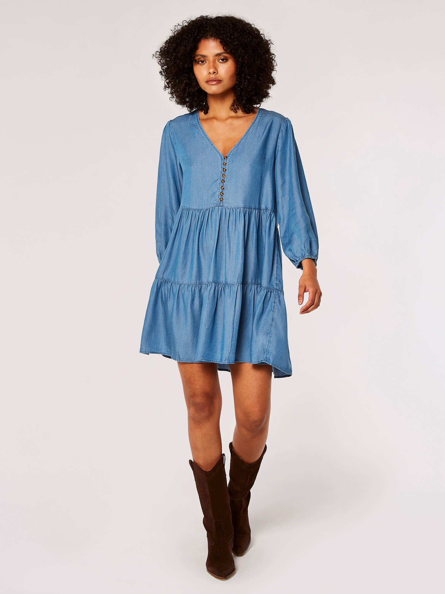 Denim tiered dress top
