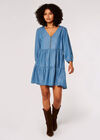 Denim Tiered Mini Dress, Blue, large
