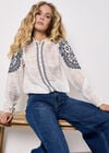 Ruffle Neck Embroidered Blouse, White, large