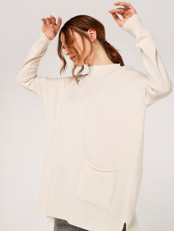 Soft Oversized Pocket Jumper, Stone, large