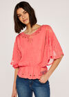 Floral Embroidery Top with Lace, Coral, large