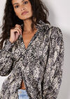 Snakeskin Print Satin Shirt Midi Dress, Grey, large