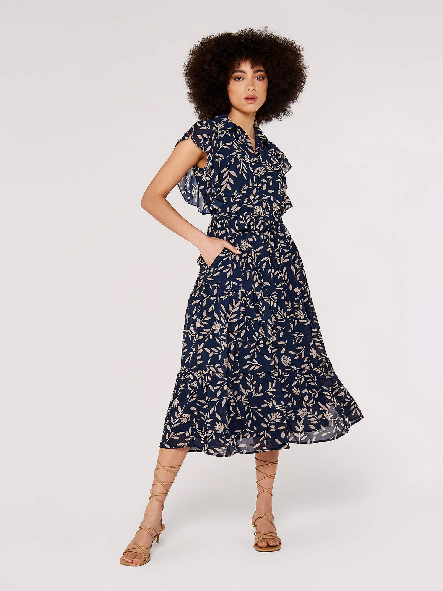 Midi dress with ruffle discount sleeves