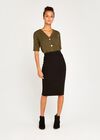 Black Ribbed Bodycon Pencil Skirt, Black, large