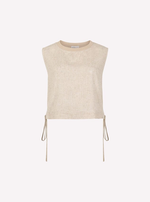 Linen Blend Crop Top, Stone, large