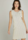 Vertical Stripe Bow Tie Neck Dress, Cream, large