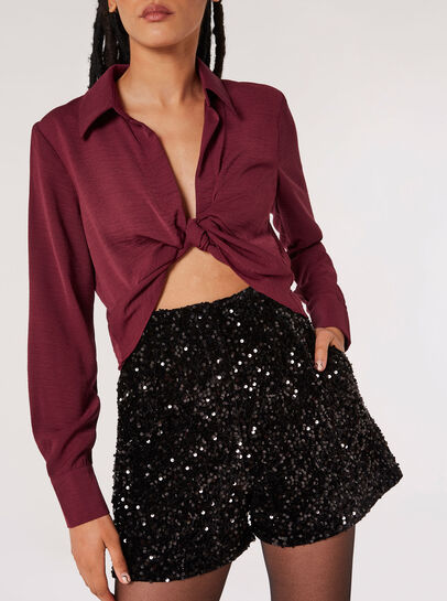 Velvet Sequin Embellished Shorts