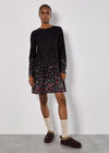 Floral Border Jersey Knit Mini Dress, Red, large