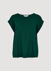 Linen Blend Split Back Oversized Top, Green, large