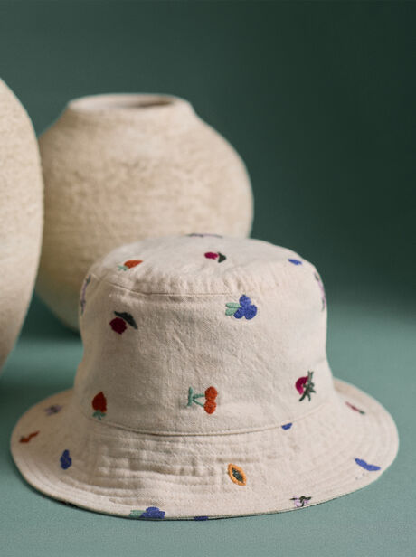 Embroidered Fruit Cotton Bucket Hat