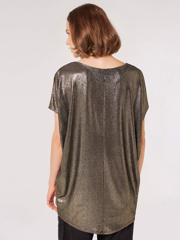 Oversized Metallic Sparkle Top, Silver, large