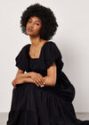 Puff Sleeve Tiered Midi Dress, Black, large