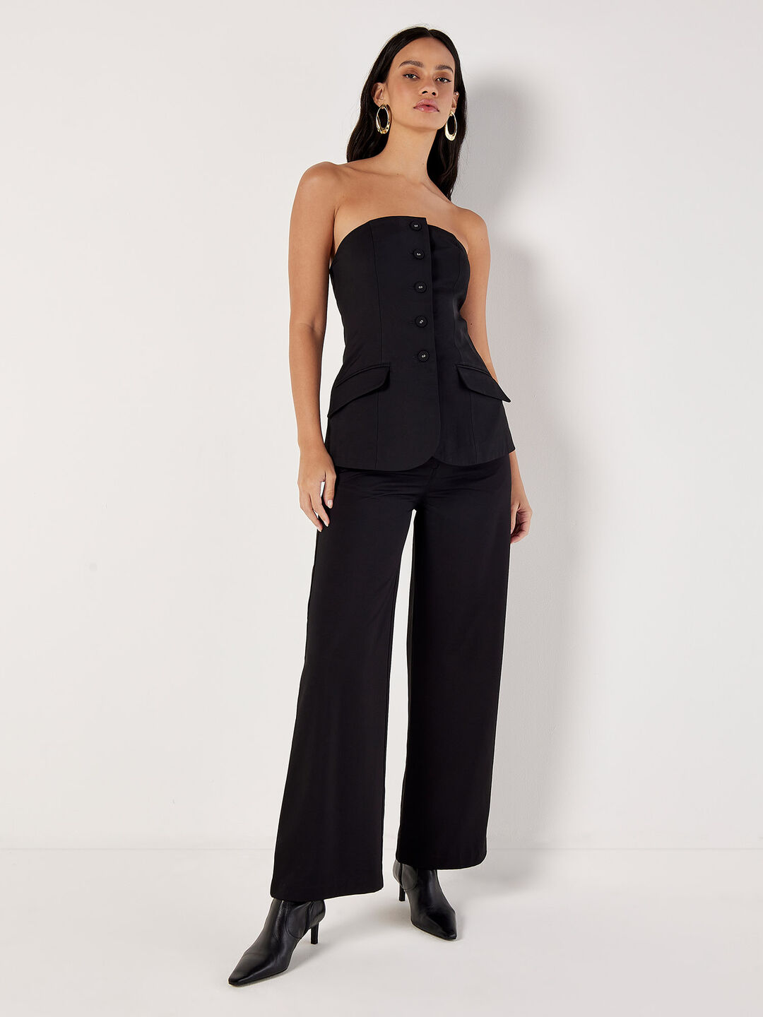 Image of Black Tailored Bandeau Waistcoat & Trousers Co-ord
