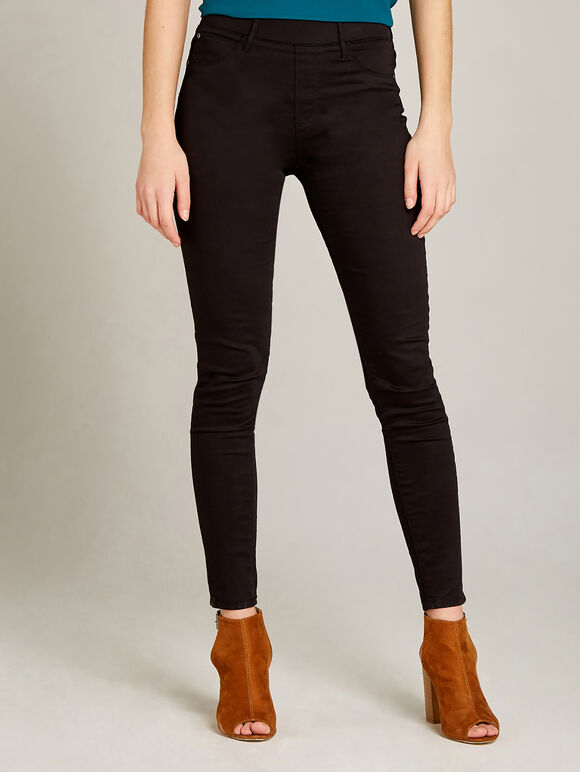 Cotton Sateen Skinny Jeggings, Black, large