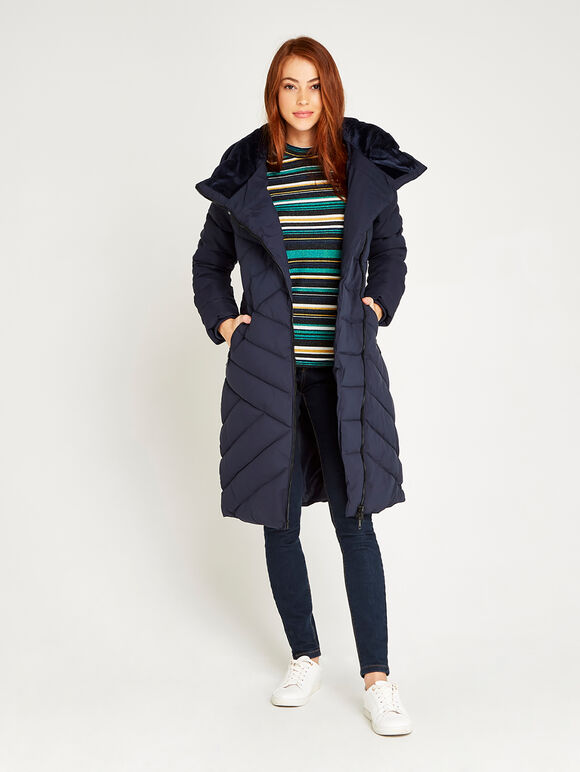 Asymmetric Zip Puffer Jacket, Navy, large
