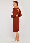 Ribbed Knit Open Back Dress, Rust, large