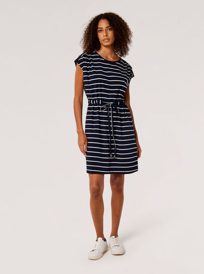 Stripe Drawstring Waist Mini Dress