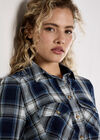 Washed Check Western Shirt Mini Dress, Blue, large