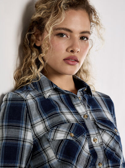 Washed Check Western Shirt Mini Dress