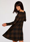 Gingham Long Sleeve Swing Dress, Brown, large
