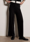 Monochrome Stripe Wide-Leg Knitted Trousers, Black, large