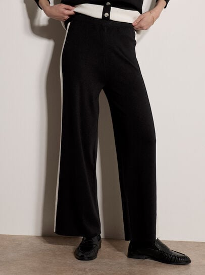 Monochrome Stripe Wide-Leg Knitted Trousers