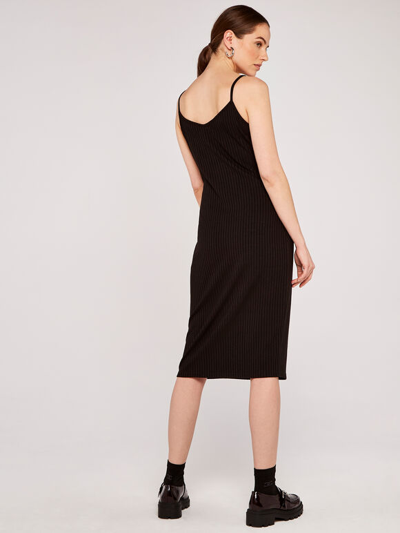 Jersey Ribbed Cami Dress, Black, large