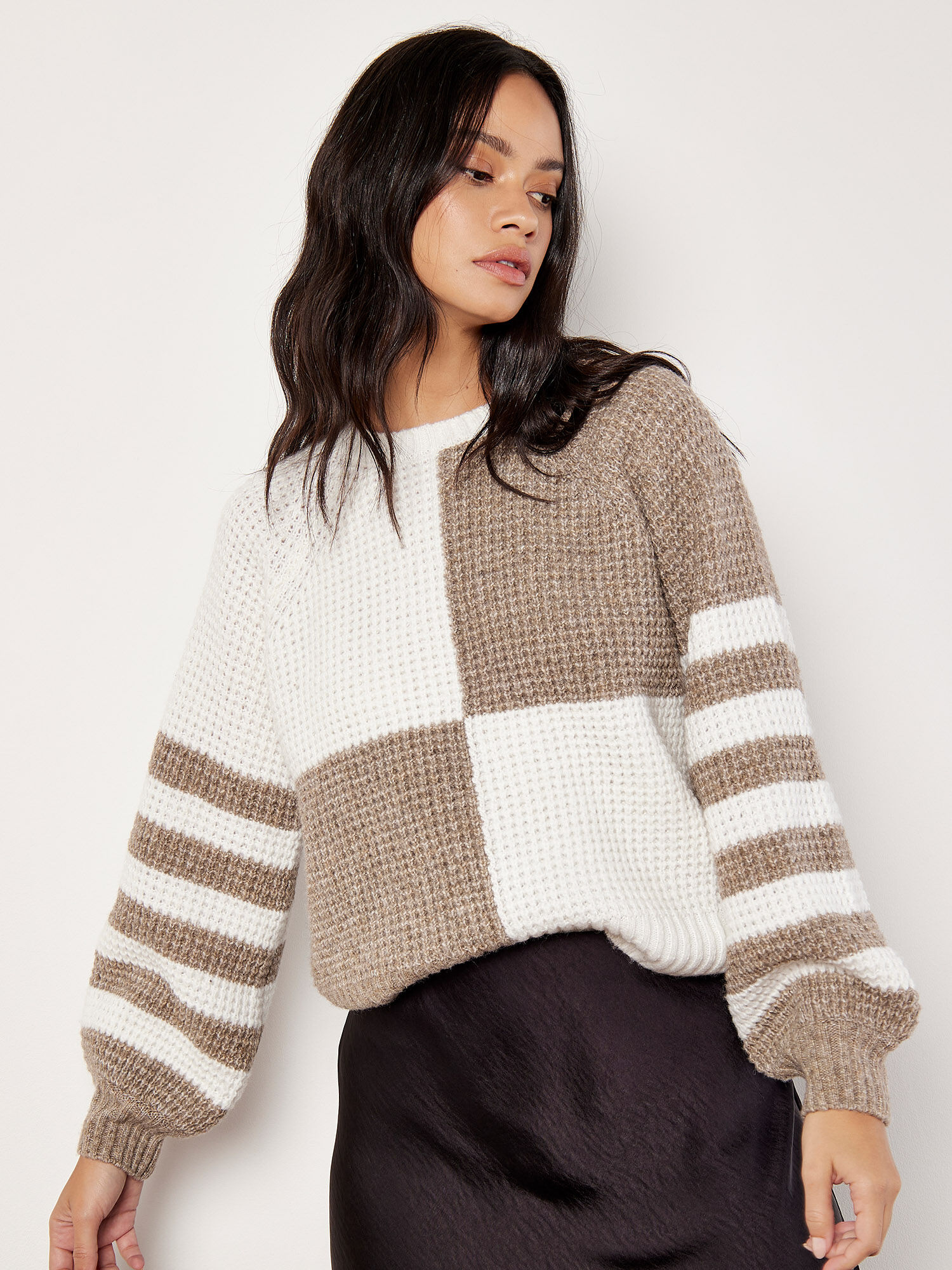 Colour block waffle knit pullover outlet