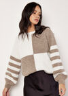 Colour Block Waffle Knit Jumper, Cream, large