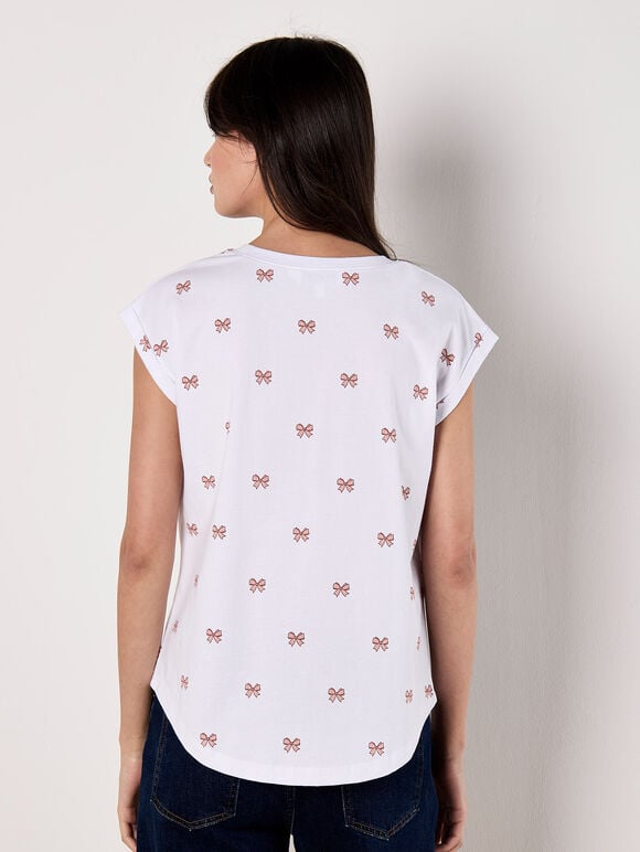 Bow Print T-Shirt, Pink, large