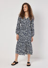 Abstract Animal Print Textured Midi Dress, Navy, large