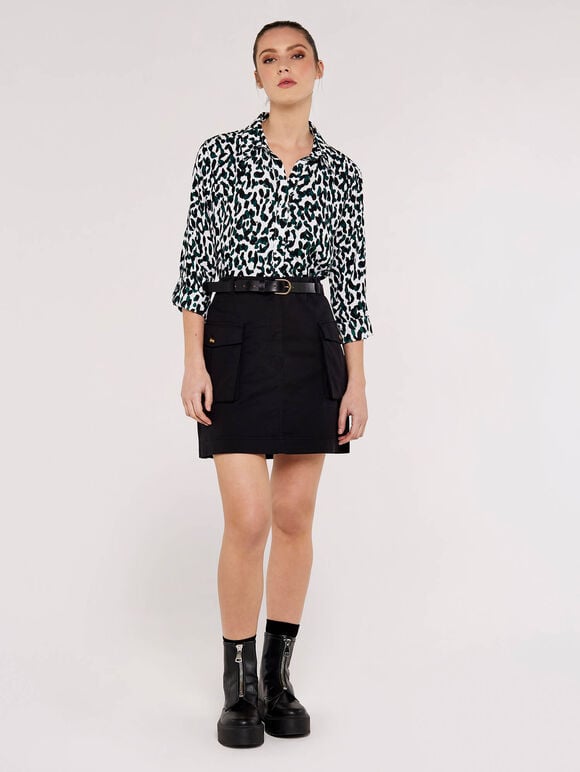 Patch Pocket Mini Skirt, Black, large