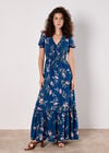 Watercolour Floral Smocked Maxi Dress, Blue, large