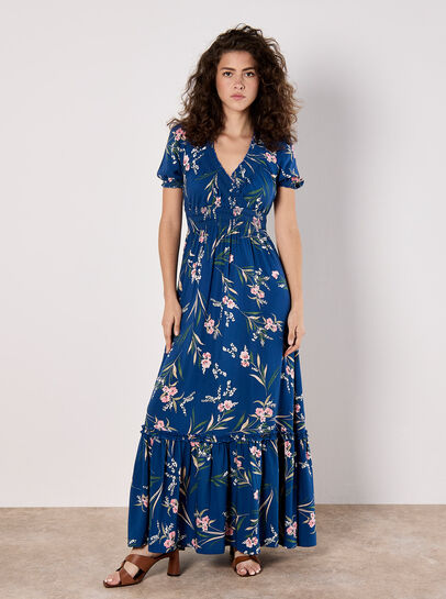 Watercolour Floral Smocked Maxi Dress