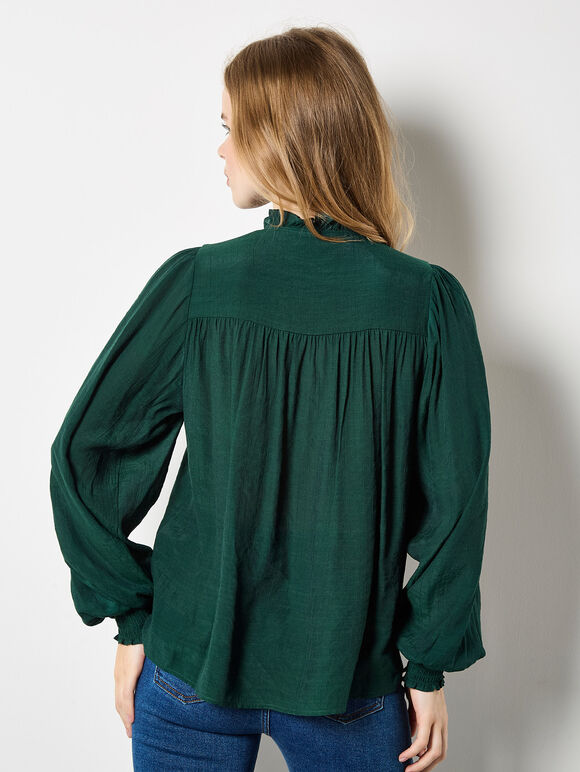 Ruffle Collar Blouse, Green, large