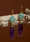 Gold Tone Semi-Precious Stone Drop Earrings, Purple, large