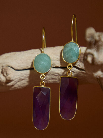 Gold Tone Semi-Precious Stone Drop Earrings