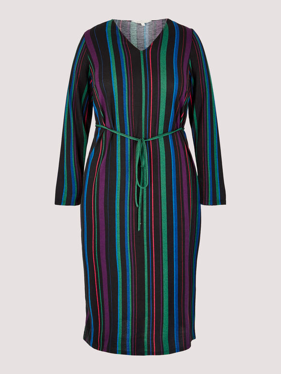 Curve Stripe Knitted Midi Dress, Black, large