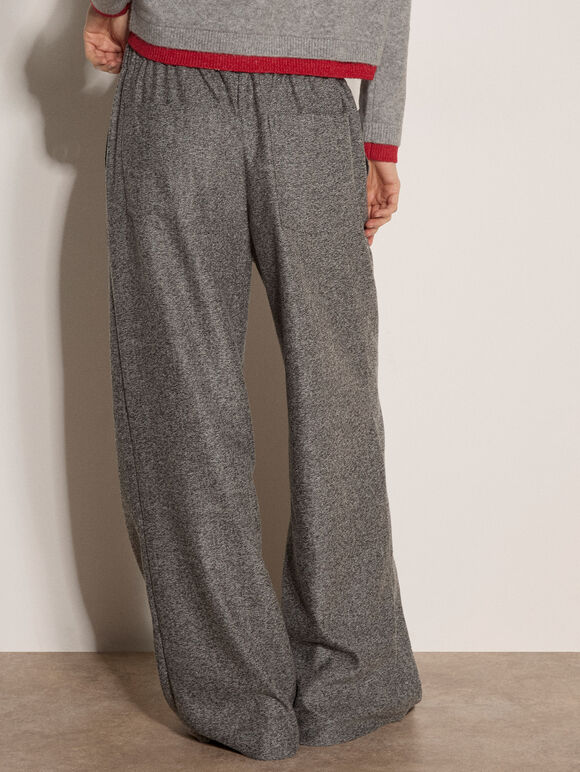 Wide-Leg Herringbone Trousers, Grey, large