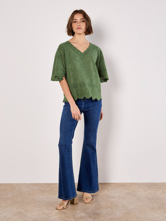 Embroidered Cotton Top, Green, large
