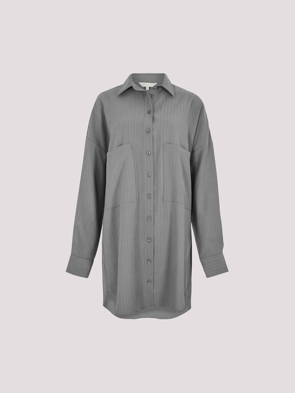 Pinstripe Oversized Shirt Mini Dress, Grey, large